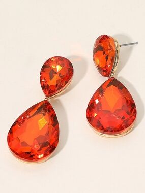 Orange Dangle Crystal Teardrop Earrings 2 Inch Cute Statement Jewelry Design